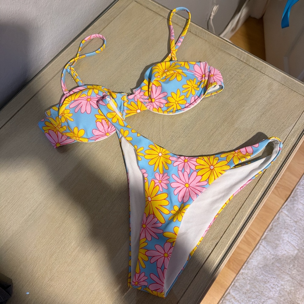 SHEIN Floral Bikini - Blue and Yellow